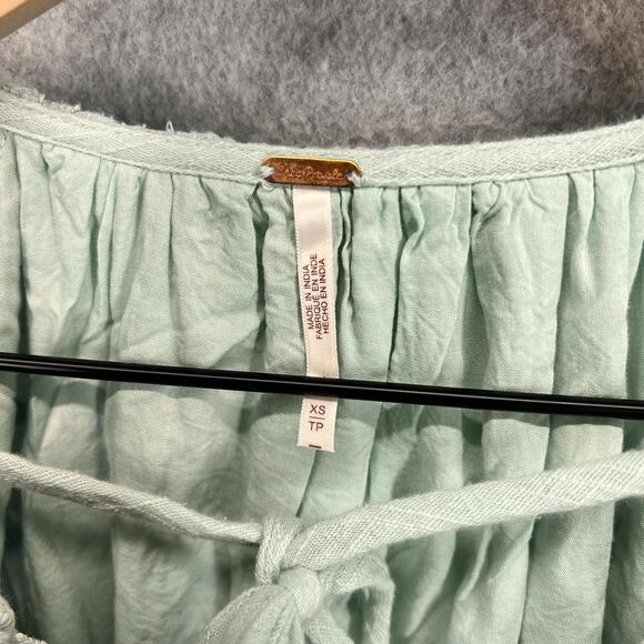 Free People Summer Struttin' Crochet Puff Sleeve Mini Summer Light Green Size XS - Picture 2 of 8